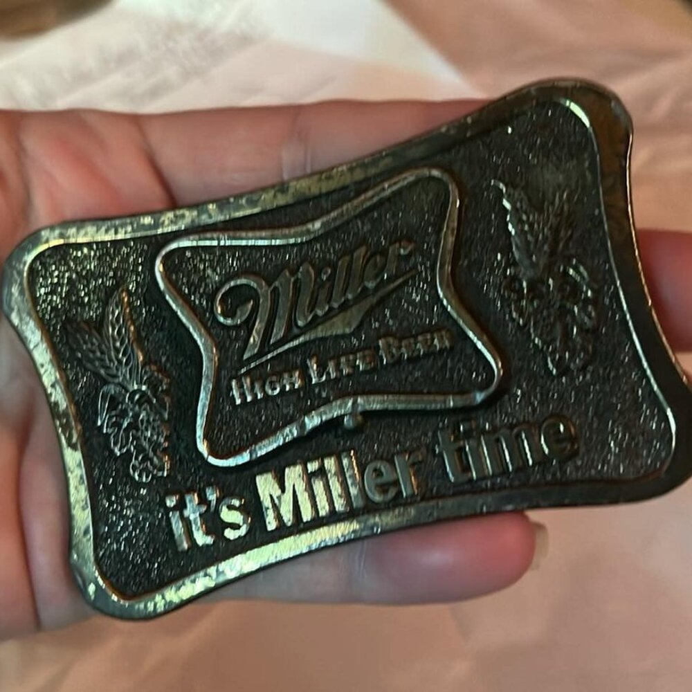 Vintage Miller High Life "It's Miller Time" Brass Belt Buckle D101 Collectible
